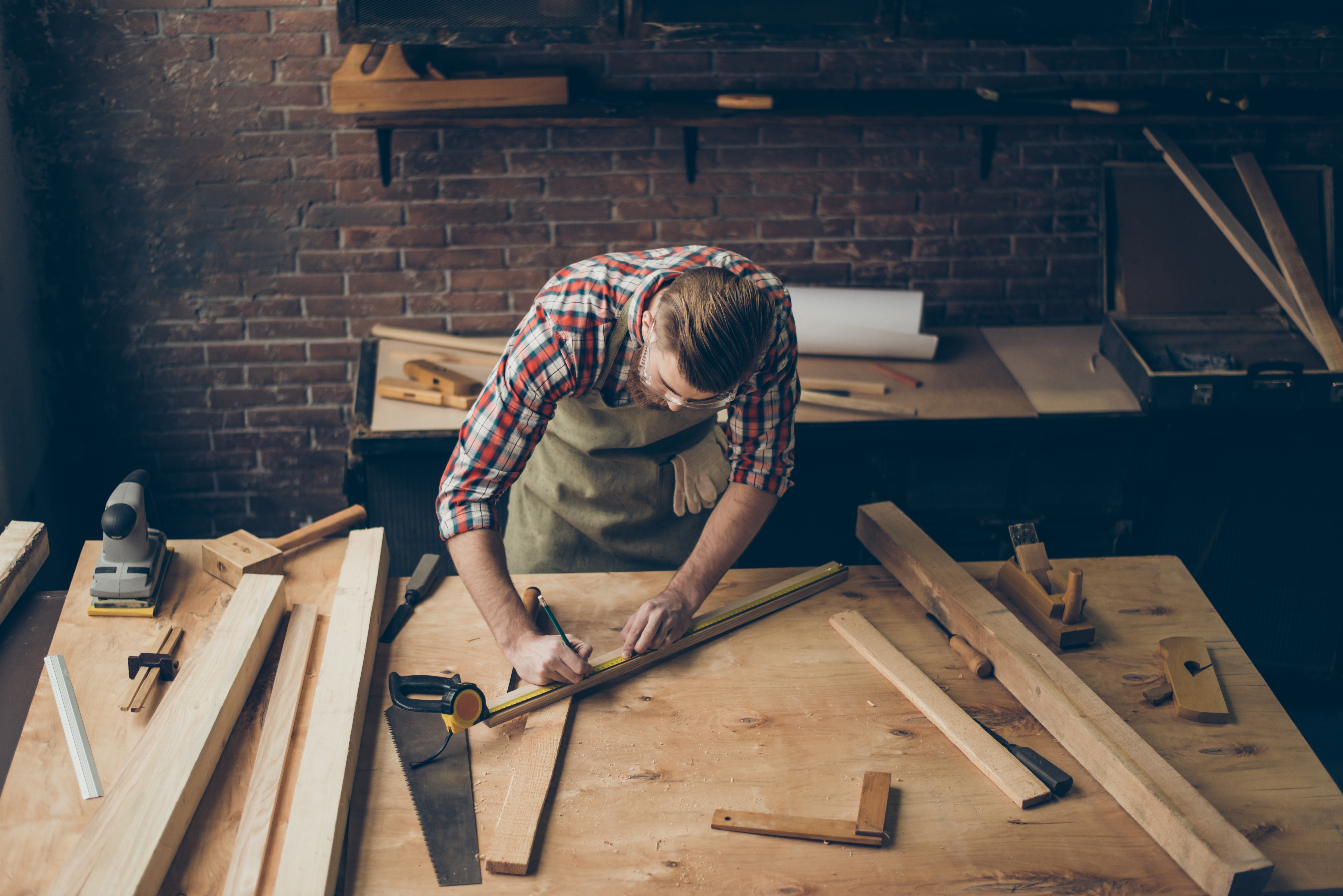 Carpenter working on the table